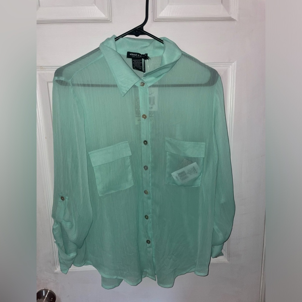 About A Girl Teal Button Up Top - Picture 6 of 8